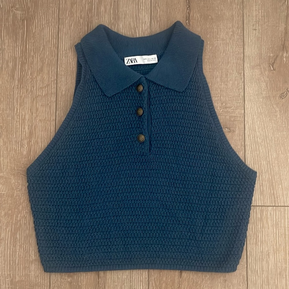 Zara Blue Button Up Crop Top